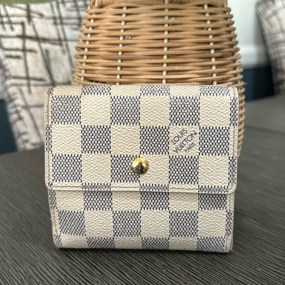 💯Authentic LOUIS VUITTON Damier Azur Portefeuille Elise Trifold Wallet
